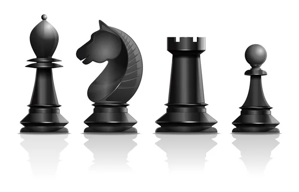 Black Chess Pieces Bishop Knight Rook Pawn Set Chess Pieces — Stock Vector