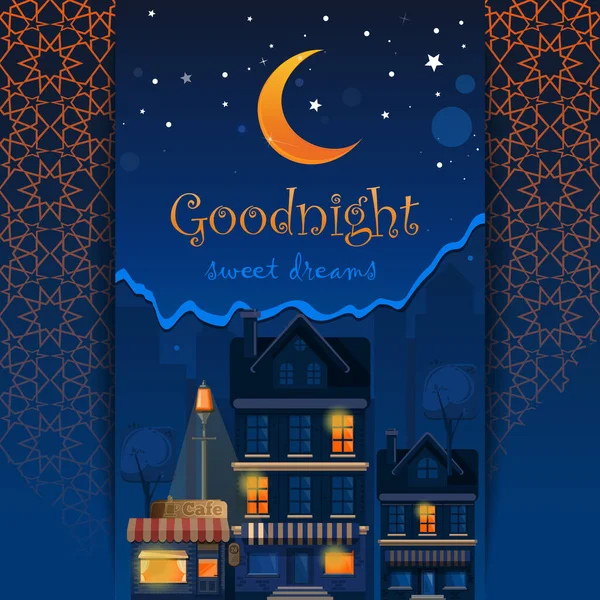 Goodnight Card Goodnight Sweet Dreams Night Town Wish Good Night — Stock Vector