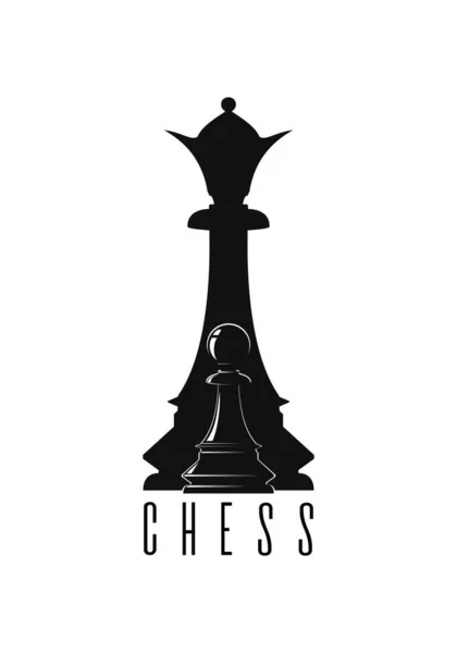 Дизайн Логотипа Шахмат Чёрная Пешка Фоне Чёрной Королевы Черно Белый — стоковый вектор