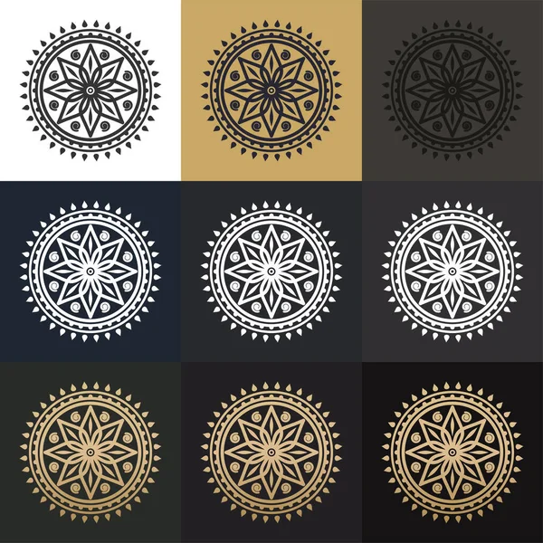 Insamling Flerfärgade Mandalas Cirkulära Prydnadsföremål Inställda Vintage Dekorativa Element Orientaliskt — Stock vektor