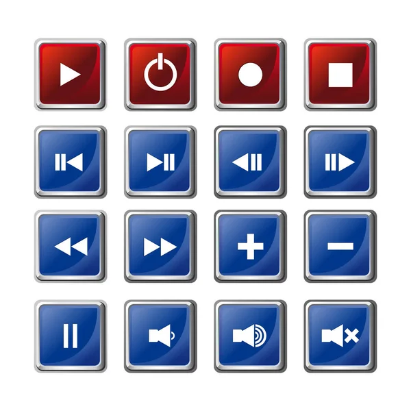 Botões Media Player Configurados Botões Navegação Jogador Definidos Símbolos Mídia — Vetor de Stock