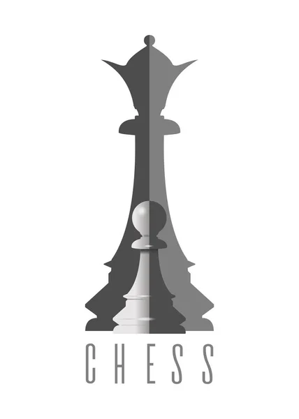 チェスのロゴコンセプトデザイン チェスの駒 女王の背景に駒 黒と白のチェスのシンボル ベクターイラスト — ストックベクタ