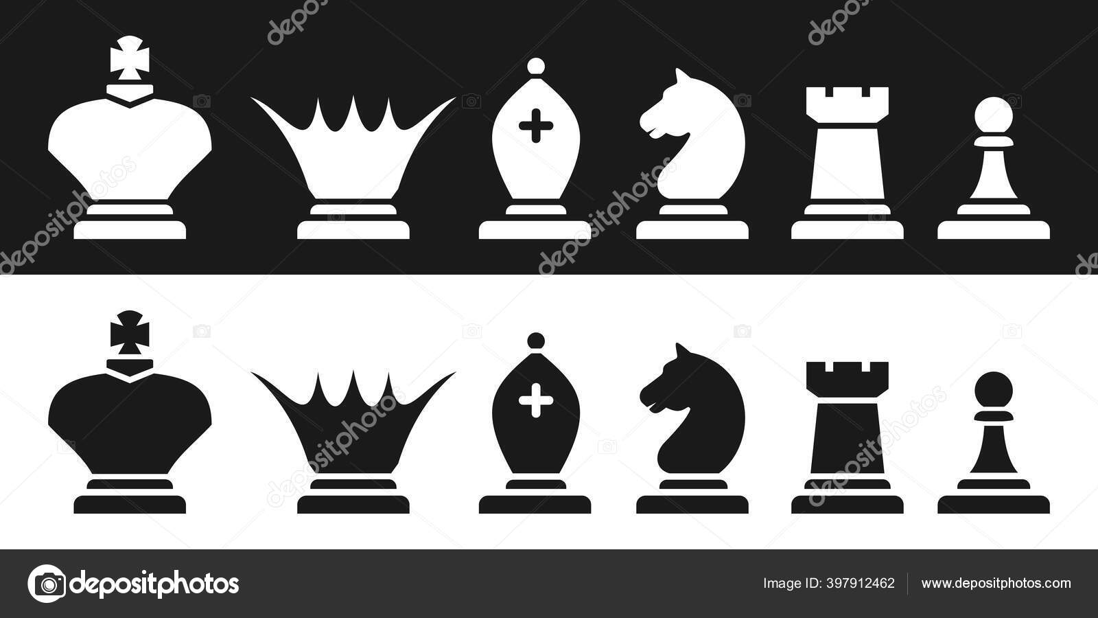 Conjunto de peças de xadrez 3d realista de vetor preto e branco