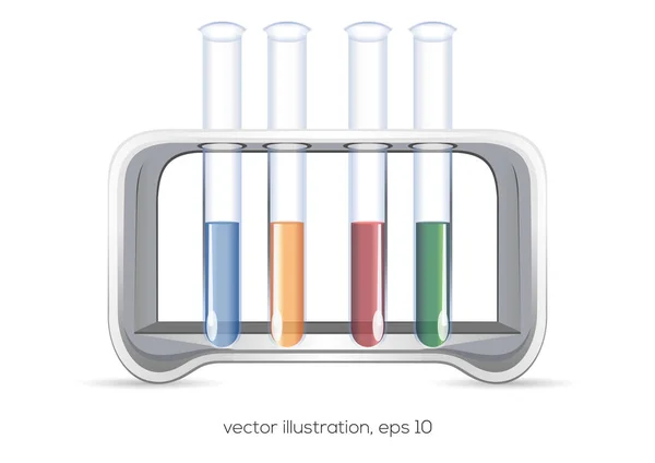 Химические колбы с разноцветными реагентами, изолированными на белом — стоковый вектор