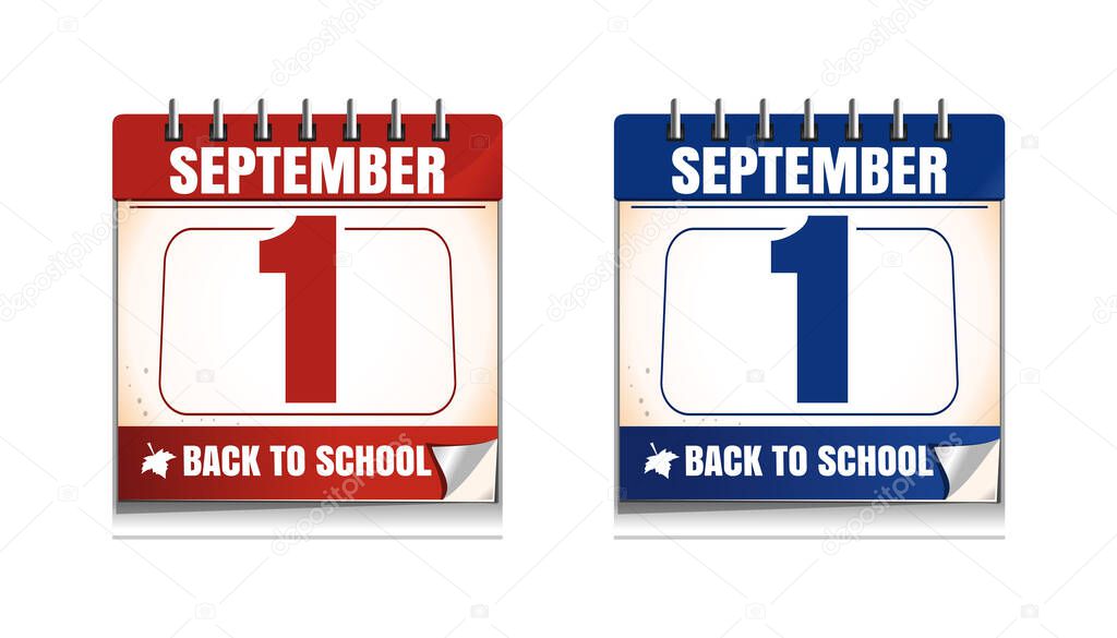1 September. Wall calendar set. Knowledge Day. Back to school. Vector illustration