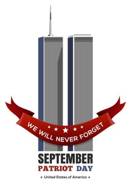 Vatanseverler Günü tasarımı. 11 Eylül. 9.11 'e saldırıyor. Dünya Ticaret Merkezi 'nin İkiz Kuleleri. Vektör illüstrasyonu