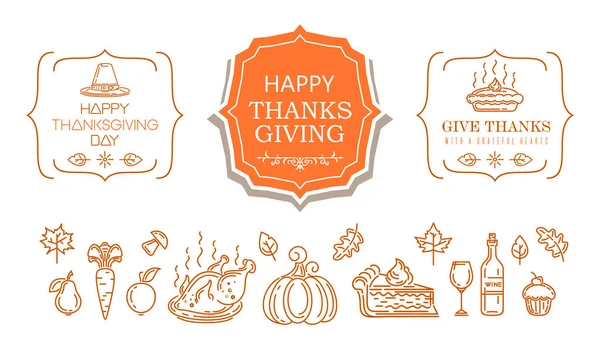 Thanksgiving Lijn Icoon Set Fijne Thanksgiving Dag Een Verzameling Symbolen — Stockvector