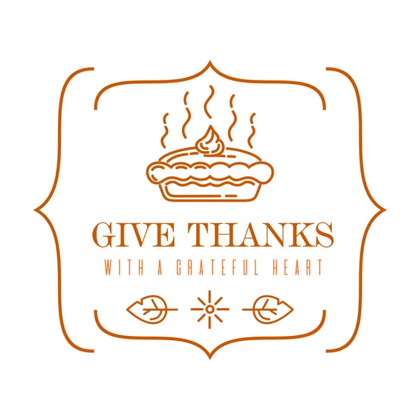 Thanksgiving Logo Ontwerp Lineair Embleem Met Een Heerlijke Taart Een — Stockvector