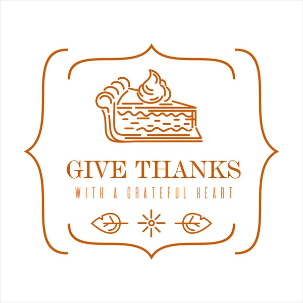 Thanksgiving Logo Ontwerp Lineair Embleem Met Een Stuk Pompoentaart Een — Stockvector