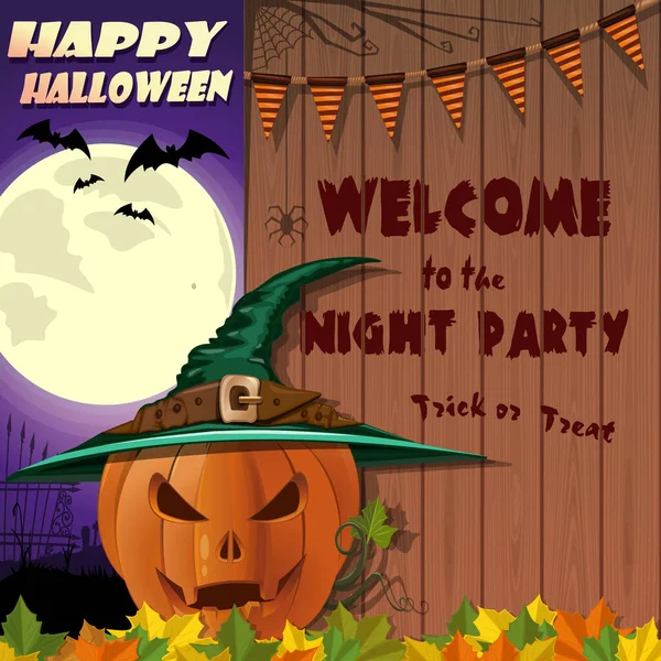 Feliz Halloween Bienvenidos Fiesta Nocturna Truco Trato Diseño Banner Halloween — Vector de stock