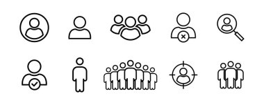 İnsanların simge çizgisi tarzı. Grup, takım, organizasyon, topluluk, nüfus, seyirci ve üye için mükemmel. Vektör illüstrasyonu