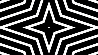 Hipnotik Dört Noktalı Yıldız ya da Shuriken kusursuz döngü animasyonu. Siyah ve beyaz desenli. 4K yüksek kalite.