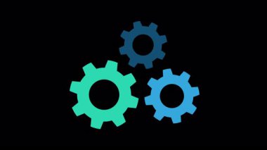Farklı renkte bir vites simgesi. Dönen çarklı animasyon. Mekanizma, mühendislik, ayar, süreç