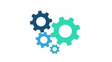 Dönen dişli mekanizması animasyon. Dönen çark, vites simgesi, vites silueti. Kusursuz döngü