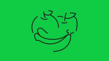 Yeşil ekranda muz ve elma ikonu animasyonu. Taslak biçiminde canlandırılmış meyve simgesi hareketi