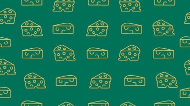 Peynir desenli arka plan. Peynir karalamanın kusursuz motifi. Yeşil arka planda elle çizilmiş peynir duvar kağıdı