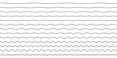 Su dalgaları. Dalgalı zikzak çizgileri. Arkaplanda ince bir çizgi var. Vektör zigzag ve dalgalı yatay altçizgi. Vektör illüstrasyonu 