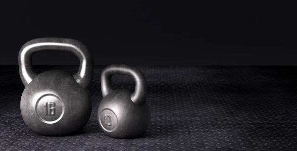 Fondo Fitness con kettlebells sobre fondo oscuro — Foto de Stock