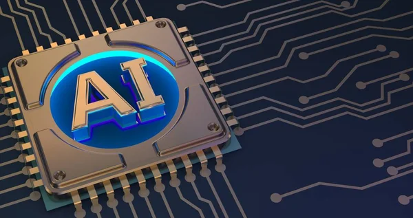 Kunstmatige intelligentie symbool op circuit board 3D-Rendering — Stockfoto