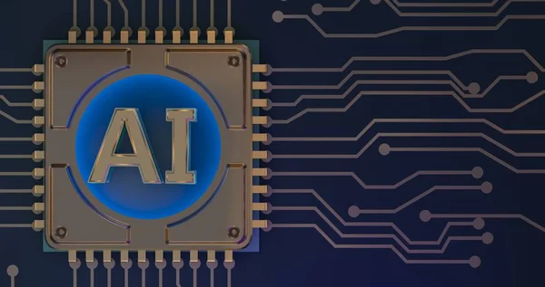 Kunstmatige intelligentie symbool op circuit board 3D-Rendering — Stockfoto