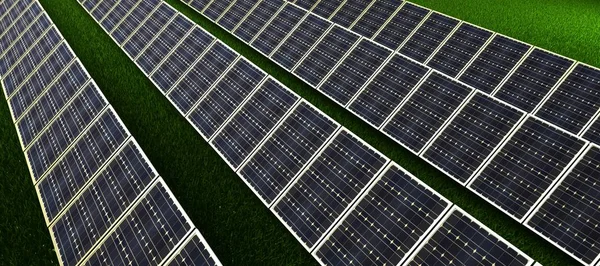 Zonnepaneel produceert groene en milieuvriendelijke energie van de zon. 3D-rendering — Stockfoto