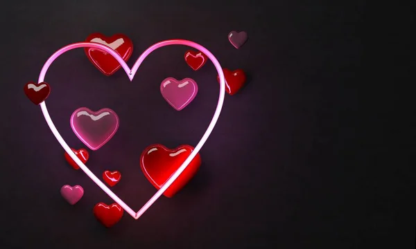 Sevgililer günü, 3d renderimng için bir neon ışık kalp — Stok fotoğraf