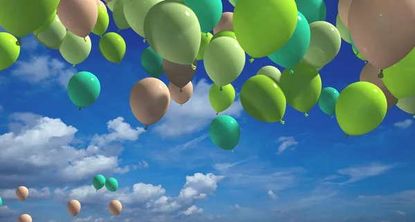 Πολύχρωμα μπαλόνια με τα μπλε ουρανού 3d rendering — Φωτογραφία Αρχείου