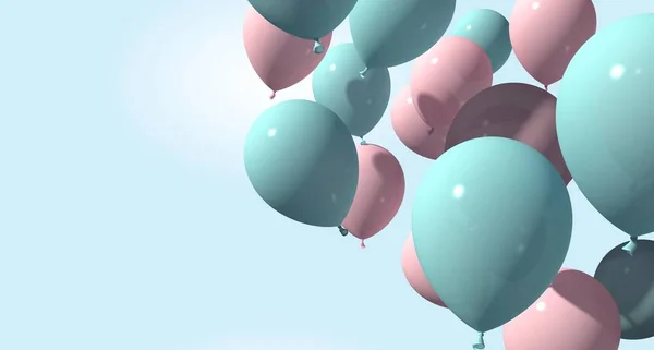 Fondo con globos rosa y azul sobre fondo suave. renderizado 3d —  Fotos de Stock