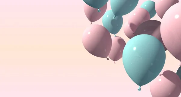 Φόντο με ροζ και μπλε μπαλόνια σε απαλό φόντο. 3D rendering — Φωτογραφία Αρχείου