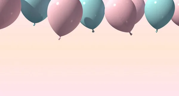 Φόντο με ροζ και μπλε μπαλόνια σε απαλό φόντο. 3D rendering — Φωτογραφία Αρχείου