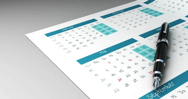 Dark pen on a calendar, 3d rendering — Stock Photo, Image