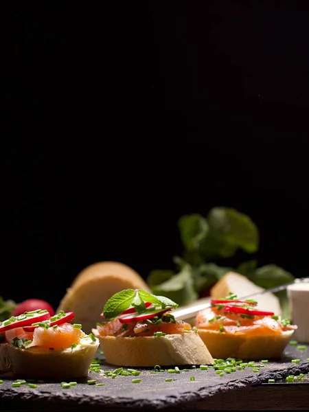 Delicious crunchy salmon sandwiches Stock Photo