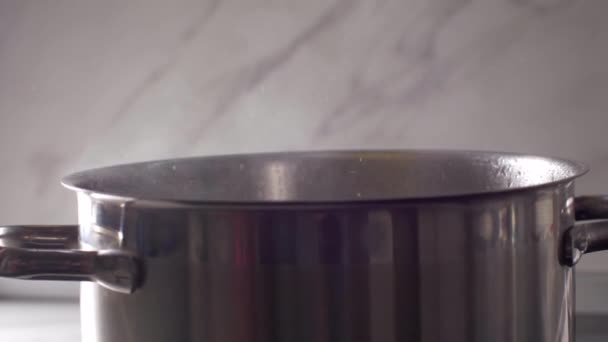Placing a pasta in boiling water — Stock Video
