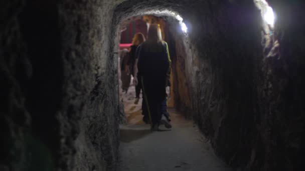 Old tunnels carved manually lead to a cellar — Stock Video