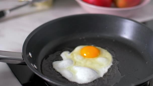 Bereiding van eieren in de pan — Stockvideo