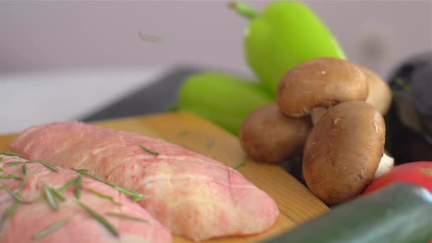 Sprinkle duck breasts with fresh rosemary — Stock Video