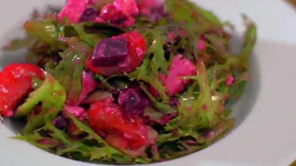 The fresh salad with beets rotates in a circle. Very appetizing — Stock Video