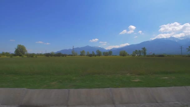 沿着美丽的绿色草地行驶 — 图库视频影像