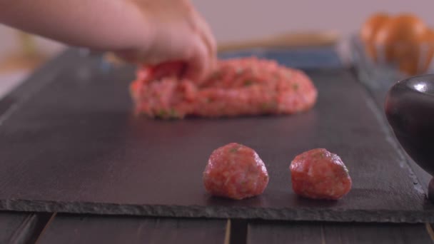Façonnage de boulettes de viande faites maison. Mouvement lent — Video