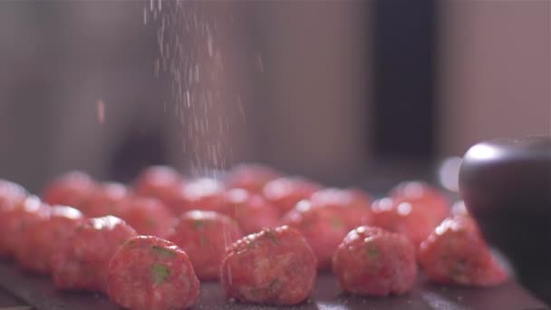 Shaping of home-made meatballs. Slow motion — Stock Video