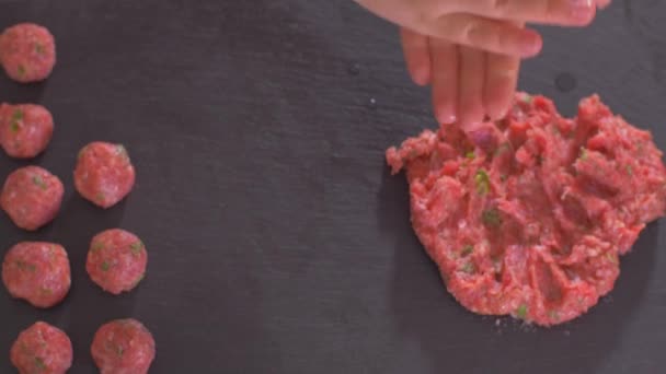 Shaping of home-made meatballs. Slow motion — Stock Video