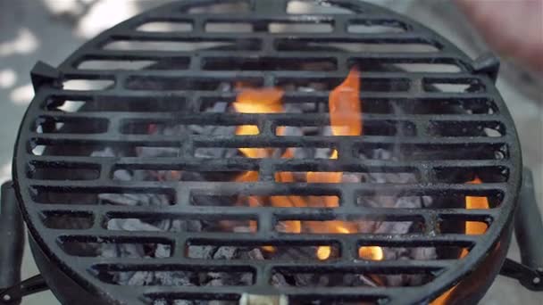 Barbecue in close-up fire, grill — Stock Video