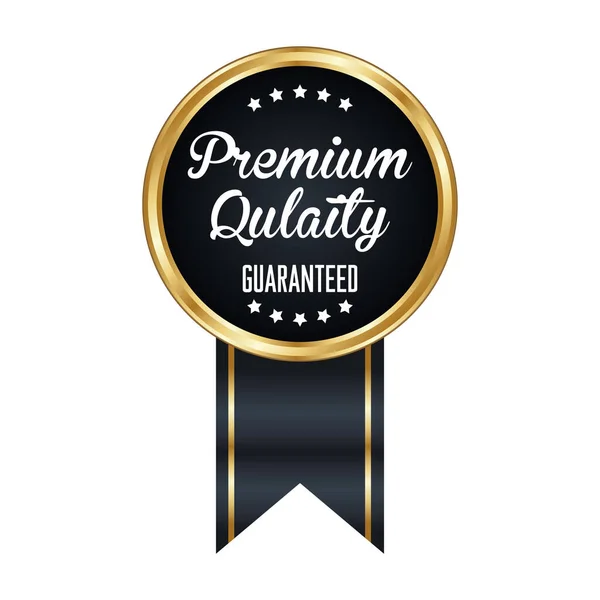 Elegant black and gold badge with ribbon and stars highlighting premium quality guarantee, often used in product marketing and branding.