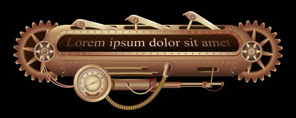 Pirinç dişliler, püskürtme uçlarını ve perçin siyah Steampunk zemin süslenmiş serbestçe düzenlenebilir mekanik afiş.