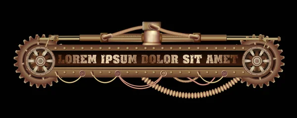 Pirinç dişliler, püskürtme uçlarını ve perçin siyah Steampunk zemin süslenmiş serbestçe düzenlenebilir mekanik afiş.