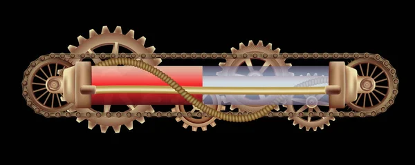 Pirinç dişliler, püskürtme uçlarını ve perçin siyah Steampunk zemin süslenmiş serbestçe düzenlenebilir mekanik afiş.