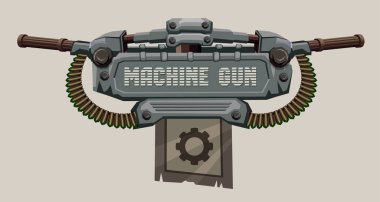 Mekanik askeri afiş makinesi tüfek ve makinalı tüfek kemerleri ile dekore edilmiş metin için yer ile.