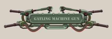 Mechanical military banner with space for text decorated with mashine guns and machine-gun belts. clipart