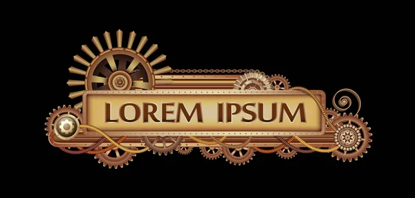 Pirinç dişliler, püskürtme uçlarını ve perçin üzerinde siyah bir backgrounde süslenmiş mekanik muhteşem Steampunk afiş.