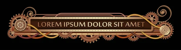 Pirinç dişliler, püskürtme uçlarını ve perçin üzerinde siyah bir backgrounde süslenmiş mekanik muhteşem Steampunk afiş.